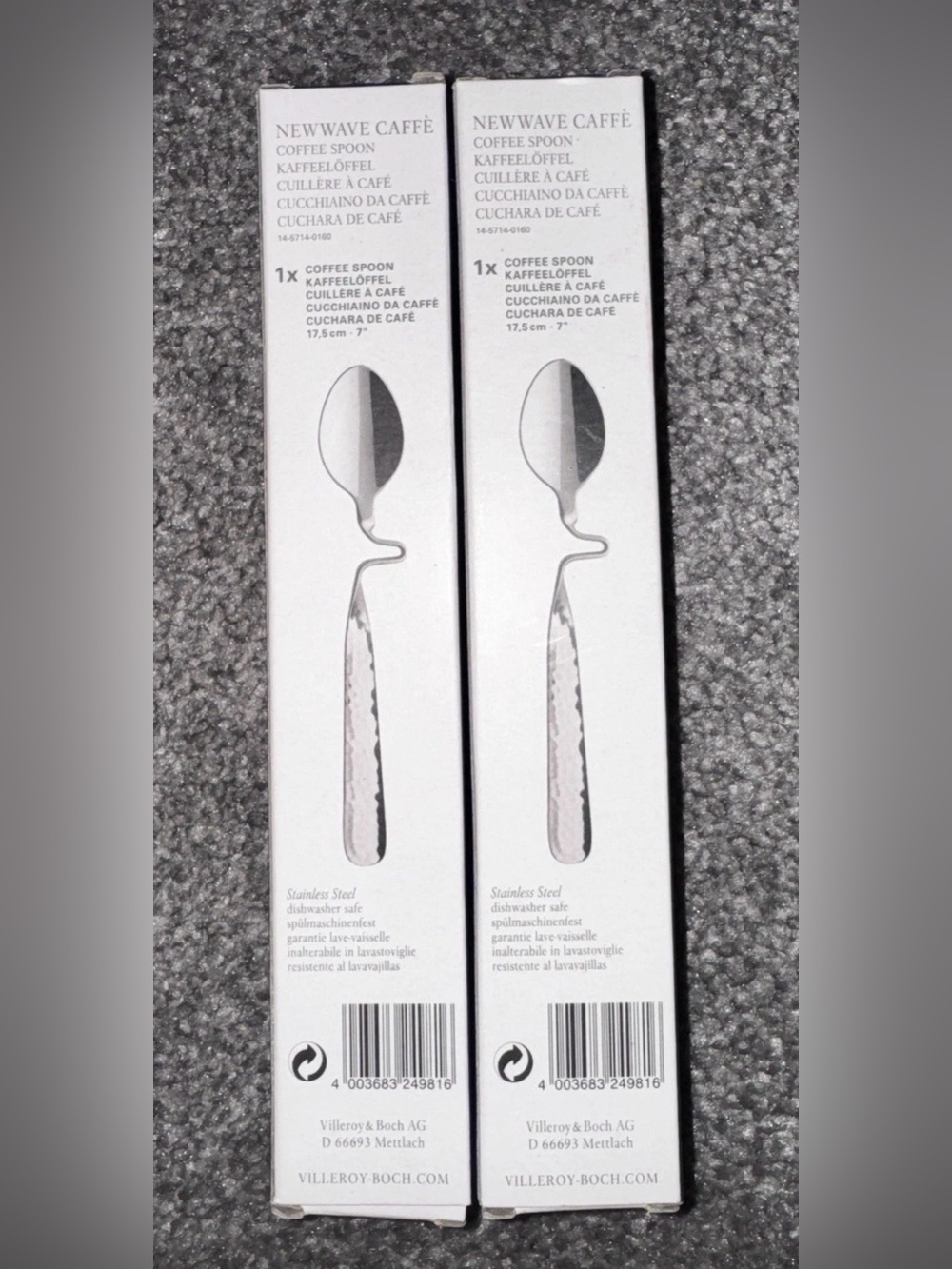 2 Villeroy & Boch NewWave Caffè Hammered 18/10 Stainless Coffee Spoons     7 in